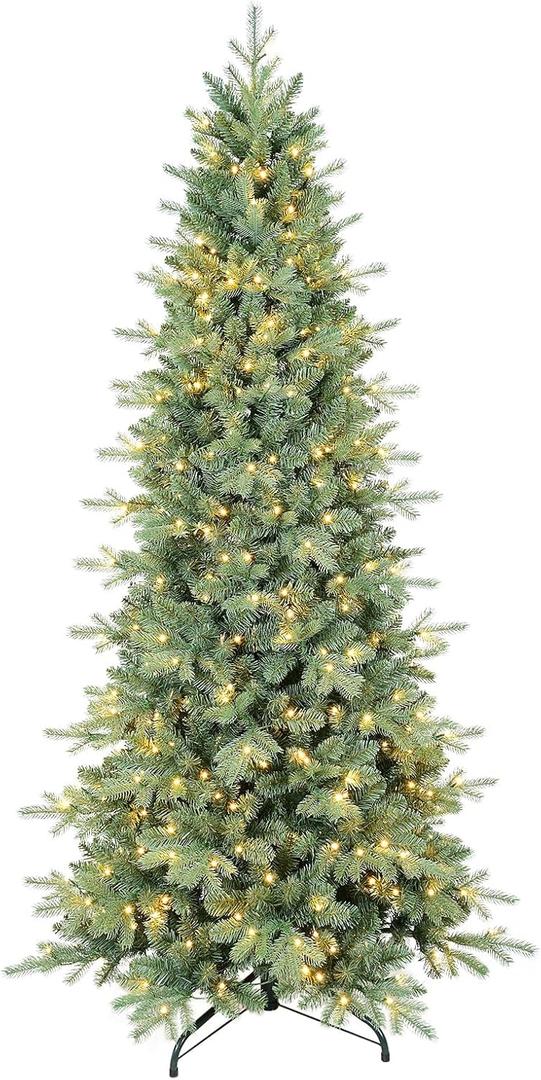 5 FT Prelit Artificial Skinny Christmas Tree,Blue Spruce Slim Pencil Xmas Tree with 926 PE&PVC Mixed Branch Tips and 250 UL Listed Clear Lights,Hinged Pine Tree with Metal Stand for Home Office Décor