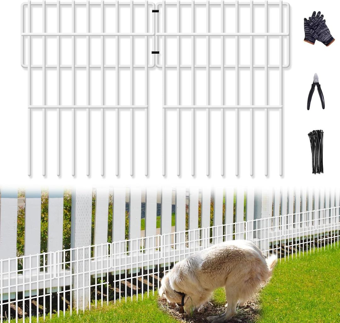 26 Panels No Dig Fence, 28ft(L) x 17in(H) Dog Digging Fencing Barrier, 1.2in Gap Animal Barrier for Bottom of Fence, Rustproof Metal Garden Edging Border Ground Defense for Outdoor Patio, White