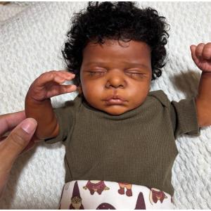 Reborn Baby Dolls Black Boy 19 Inch Soft Body Real Life Baby Dolls Curly Hair Realistic Newborn Black Lifelike African American Baby Doll Toy with Accessories Birthday Xmas Gift for Kids Age 3+