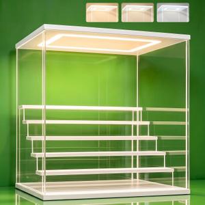 NONEMEY Acrylic Display Case with Light, Upgraded 3 Color Light & Adjustable Brightness Showcase ,6 Tier Dustproof Clear Toy Organizer Box for Action Figures, Collectibles, 15.7x12.5x16.5 in
