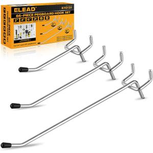 ELEAD 66-Piece 2/4/6 Inch Pegboard Hooks, Heavy Duty Peg Board Organizer Accessories, Peg Board Tool Hangers Fit for 1/4" and 1/8" Pegboard Hanging Tools Garage, Workshop, and Craft Storage