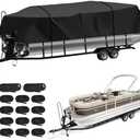 Heavy Duty Trailerable Pontoon Boat Cover (XL), 22'1''-24'2'' Marine Grade Waterproof Cover with Adjustable Windproof Tightening Strap & Anti-UV for SunTracker Party Barge/SPORTFISH/Fishin Barge