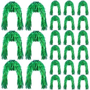 Geyoga 24 Pcs Foil Tinsel Wigs Fancy Dress Metallic Shiny Party Wig 80s Photo Booth Props Disco Women Cosplay Supplies,(Green)