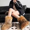 YXCFEWD Fur Boots for Women Winter Fluffy Furry Boots for Girls Flat Heel Snow Boots, 8 Wide (Brown)