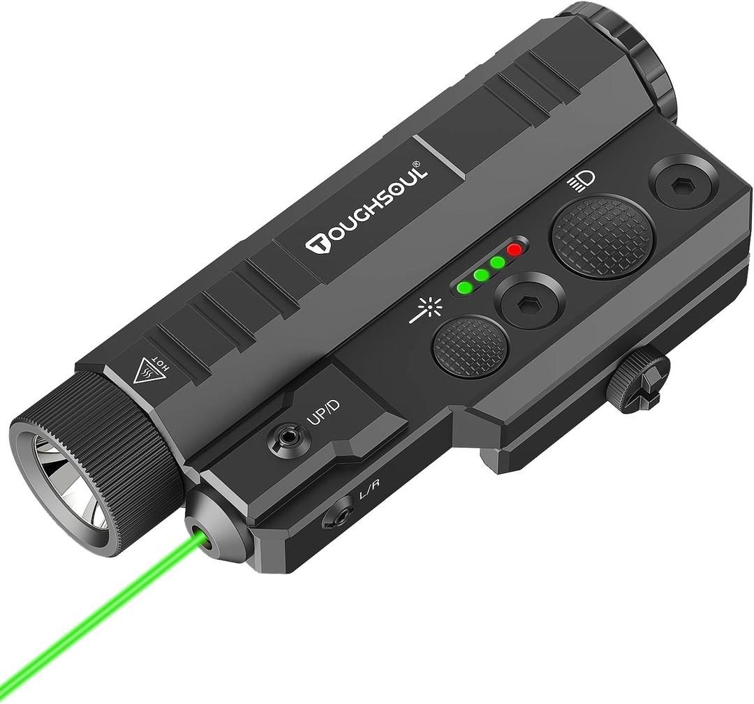TOUGHSOUL Mlok Picatinny Tactical Flashlight Laser Sight Combo, 2400 Lumen Max Light with Momentary Strobe Function Rchargeable Battery Included (Green Laser)