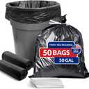 Reli. 50 Gallon Trash Bags (50 Count) | Black | Twist Ties Included | Extra Tough, Leak-Proof, Heavy Duty Garbage Bags | Ideal for Large Clean Ups