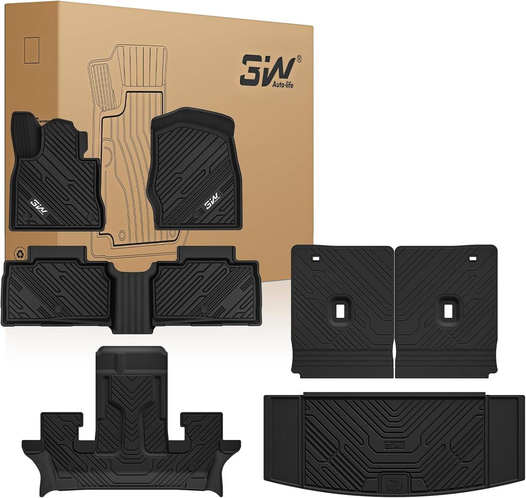 3W Floor Mats & Cargo Liner with Backrest Mats for Ford Explorer 2022-2026