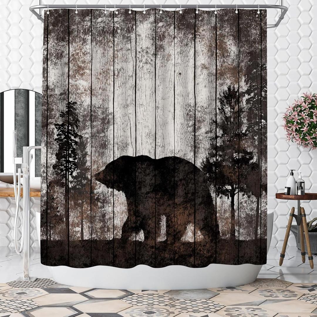 WELMECO Bear Shower Curtain Rustic Shower Curtain Cabin Bathroom Decor 72x72inch Polyester Fabric