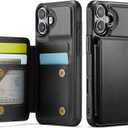 Vinich for iPhone 16 Plus 6.7" Wallet Case with Card Holder, RFID Blocking Credit Slots Kickstand Shockproof Phone Cover for Women Men, Black