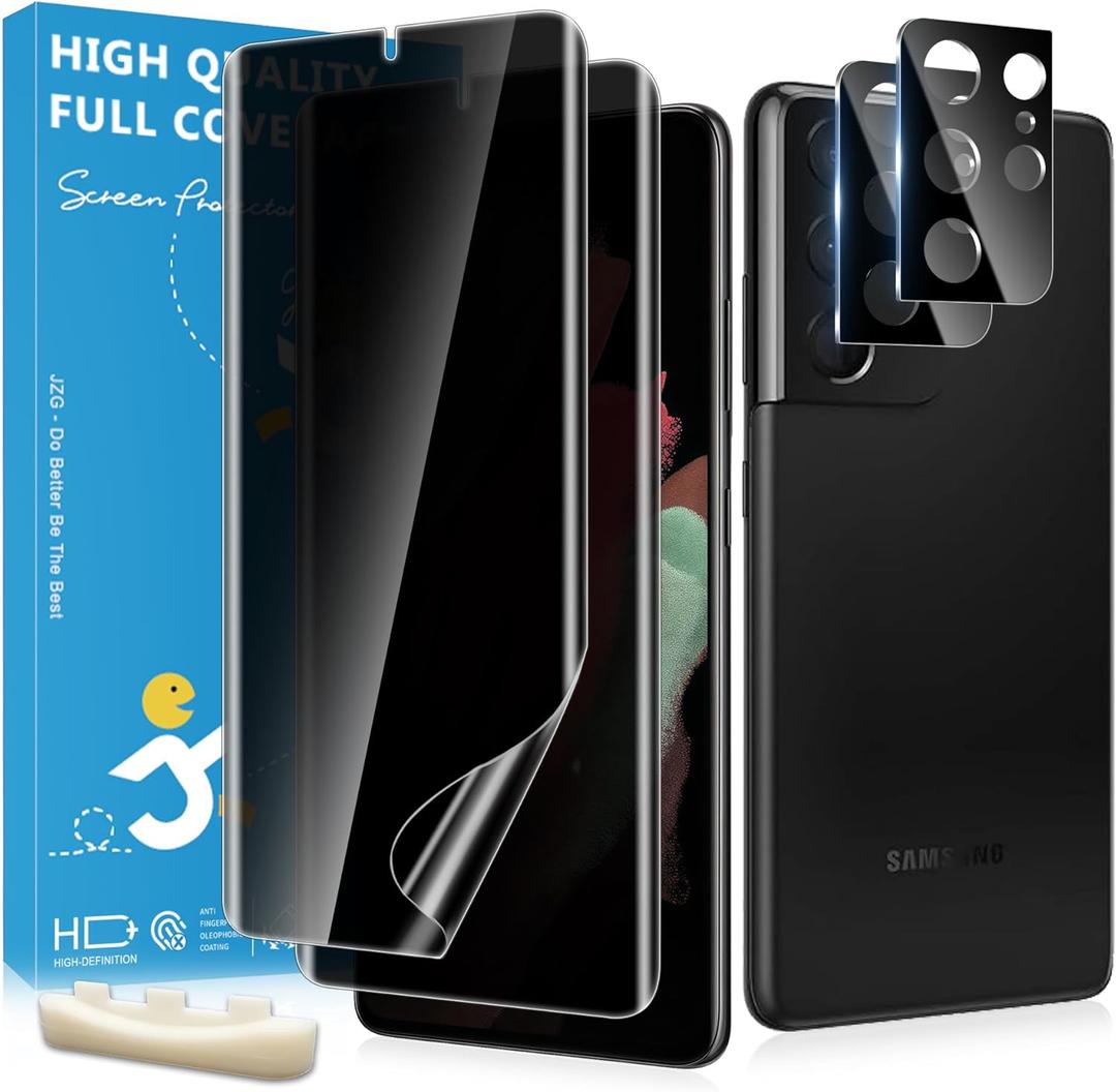 2 Pack for Samsung Galaxy S21 Ultra Privacy Screen Protector [Not Glass], 2 Pack Lens Protectors, Fingerprint Compatible, Anti Spy, Privacy Screen Protector for Galaxy S21 Ultra (Transparent)