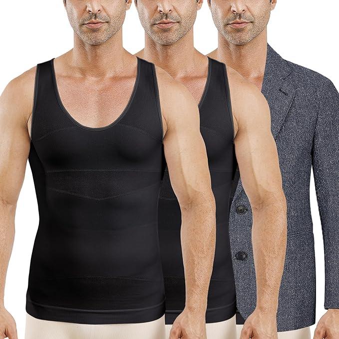 MEETWEE 1/3/5 PC Men's Compression Shirt Sport Body Shaper Slimming Undershirt Tummy Tank Top Workout Gym Shapewear, XL
