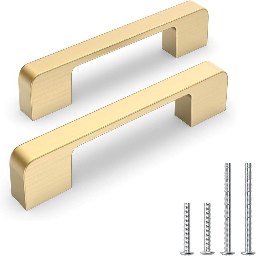 5 Pack 4 Inch Brushed Gold Cabinet Pulls Brushed Brass Cabinet Handles, 102mm Dresser Drawer Pulls Gold Kitchen Cabinet Hardware
