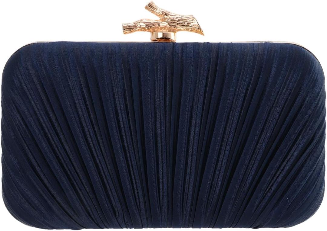 Freie Liebe Clutch Purses for Women Evening Bag Pleated Clutch Bag with Chain for Wedding Party | with Chain, for Wedding Party (Dark Blue)