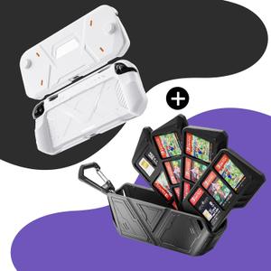 Console Protective Case for Switch 2 + 12 Game Cartridge Storage Case Ergonomic Grip, Heat Dissipation, Full Protection, Travel-Friendly Includes Game Cartridge Holder with Carabiner (white)