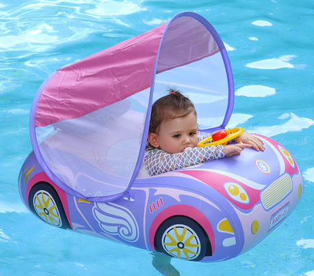 Swimbobo Toddler Pool Float Inflatable Car Baby Swim Float with Adjustable Sun Canopy and Safety Seat Pool Toys for Kids 3+ Years Old