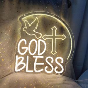God Bless Neon Signs for Wall Decor, Neon LED Sign God Bless Baptism Decorations Primera Comunion God First Holy Communion Decorations for Baptism Party, 12.5" x 13.3"