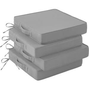 IASEAHK Patio Chair Cushions, 19" x 19" x 3" Outdoor Chair Cushions Set of 4, Waterproof Outdoor Cushions for Patio Furniture, Outdoors Seat Cushions Set of 4 with Handle and Ties, Light Grey
