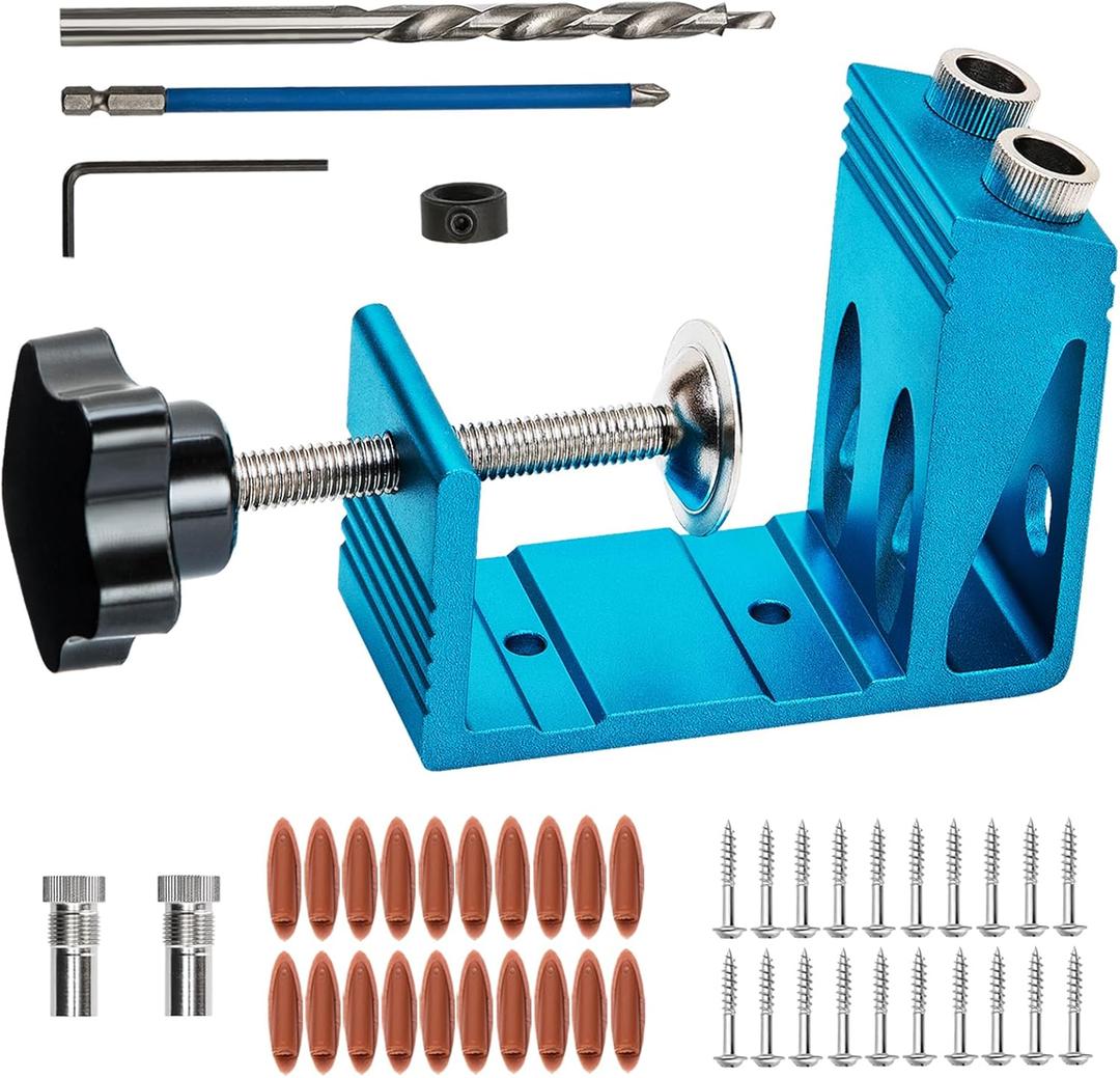 Pocket Hole Jig Kit with Drill Guide Joint Pocket Hole Jig 15 Degree Woodworking Inclined Hole Adjustable DIY Woodworking Tools Carpentry Locator (Blue)