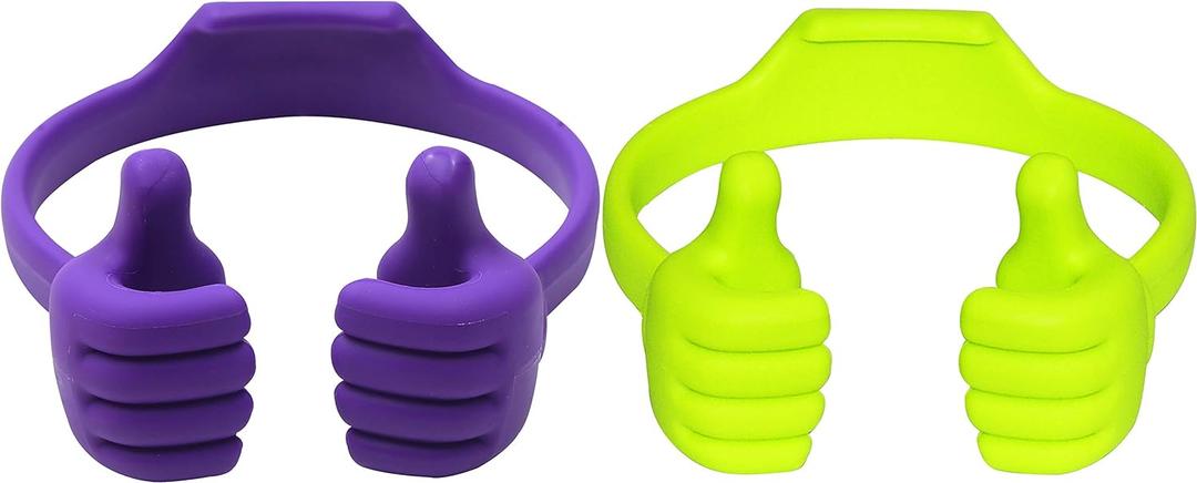 HONSKY Thumbs-Up Phone Stand for Tablets, E-Readers and Smart Phones  Green/Purple  2 Count (for 4"-10")
