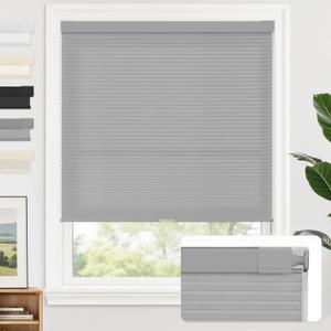 AOSKY No Tools No Drill Cordless Cellular Shades Blinds for Indoor Windows, Light Filtering Thermal Insulated Honeycomb Window Blinds Shades for Living Room Bedroom, 34" W x 48" H, Grey
