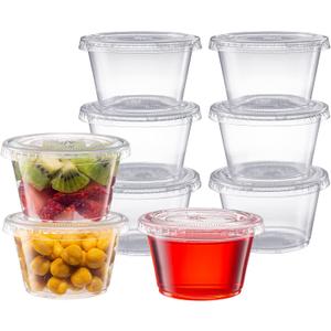 Pantry Value [4 oz. - 200 Count Clear Disposable Plastic Portion Cups with Lids - Small Plastic Condiment Containers for Sauce, Salad Dressings & Portion Control