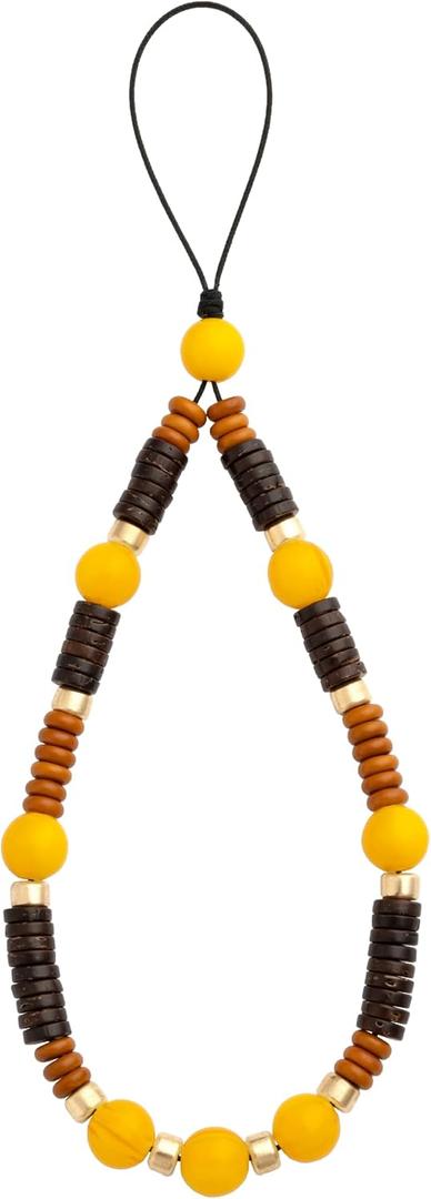 Beaded Phone Wrist Strap Bamboo Beaded Phone Lanyard Coconut Shell Beads Wrist Lanyard for Smartphone Charm Wristlet