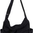 GAXOS Aesthetic Cute Messenger Bag for School Vintage Black Canvas Crossbody for Women Shoulder Laptop Bag
