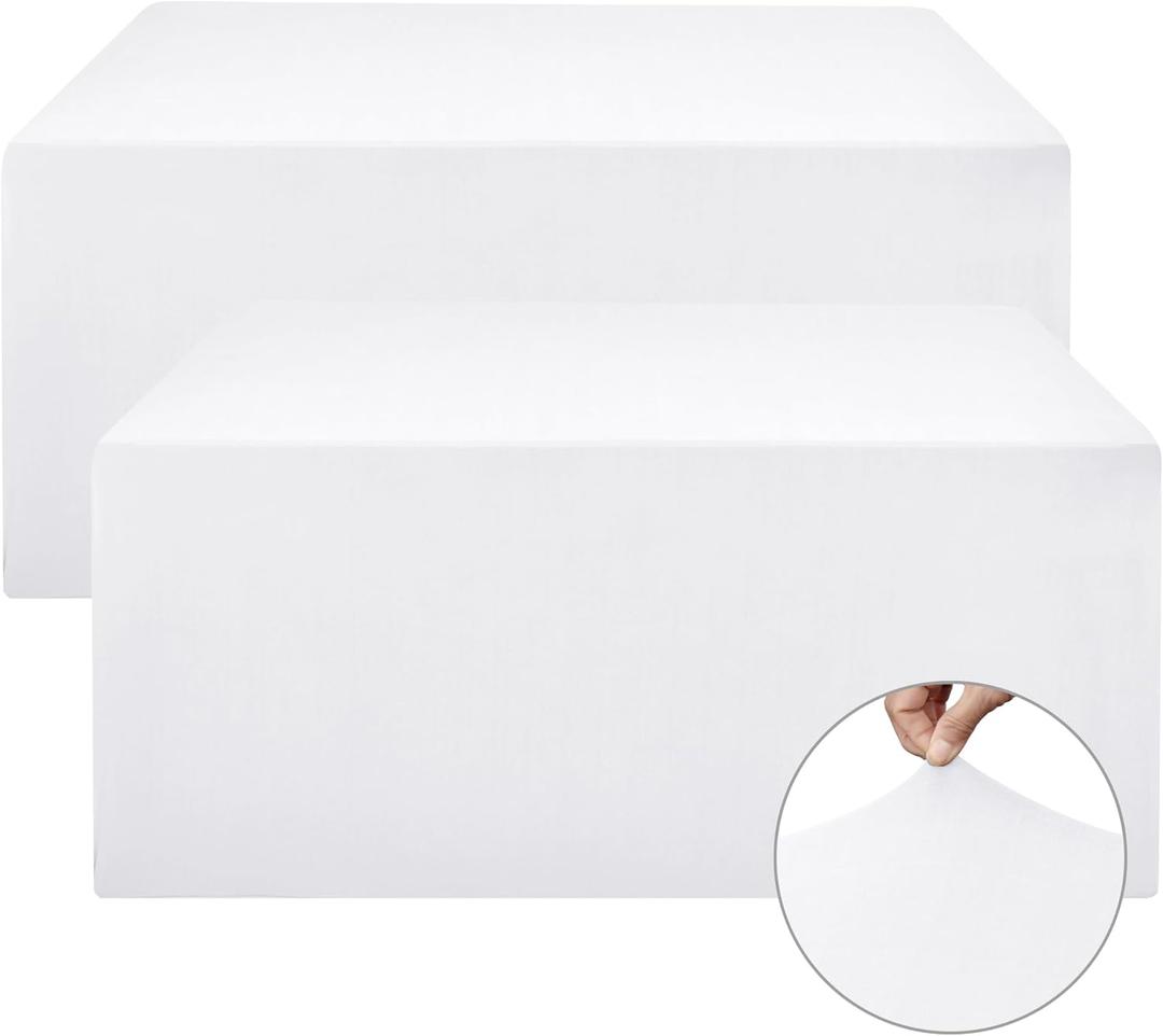Nasitos Spandex Fitted Table Clothes, 2 Pack - 48 x 24 Inch - White Rectangle Tablecloths for 4 Foot Tables, Fabric Table Cover Protector for Folding Table, Parties, Craft Show, Trade Show