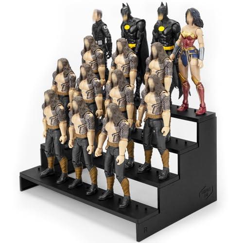 Figure Risers Stand 6inch for Display, Figure Toy Collectibles Support Holder Shelf with Flexible Pegs, Compatible with Mavel Legends/ GiJeo Classified Series etc. most 1/12 Scale, 4 Tiers, Black
