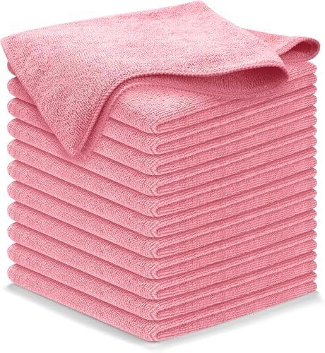 USANOOKS Microfiber Cleaning Cloth Light Pink - 12 Pcs 12.5"x12.5" - High Performance - 1200 Washes, Ultra Absorbent Towels Weave Grime & Liquid for Streak-Free Mirror Shine - Car Washing Cloth