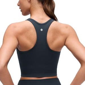 CRZ YOGA Butterluxe Racerback Crop Tank Tops for Women - Padded Y-Back Longline Sports Bras Scoop Neck Workout Yoga True Navy, Small
