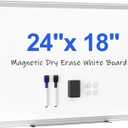 Magnetic White Board 24" x 18" for Wall, Dry Erase Board for Home Office, School, Study Room – Silver Aluminum Frame, 2 Markers, 4 Magnets, Eraser Included