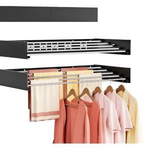 Wall Mounted Clothes Drying Rack Folding Indoor, Foldable Laundry Drying Rack Collapsible,Invisible, Space Saving, Retractable Towel Drying Rack, with Wall Template(6 Drying Rods, Black 40")