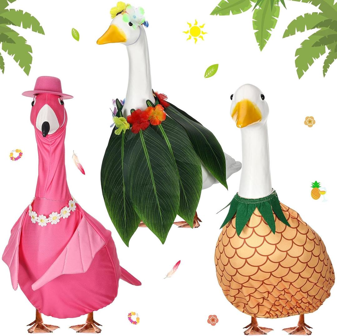 Suzile 3 Pcs Porch Goose Outfits Clothes for 23 Inch Cement Goose Costume Garden for Outdoor Lawn Patio Ceramic Duck Decor (Summer Hawaii)