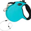 16Ft Chew Proof Retractable Dog Leash Anti-Chewing Wire Ropes Hands-Free Adjustable Safety Lock Durable Nylon Belt for Medium Dogs Blue M