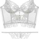 SOLY HUX Women's Lace Lingerie Set Sheer Underwire Bra and Thong Panty Sets Pure White Small