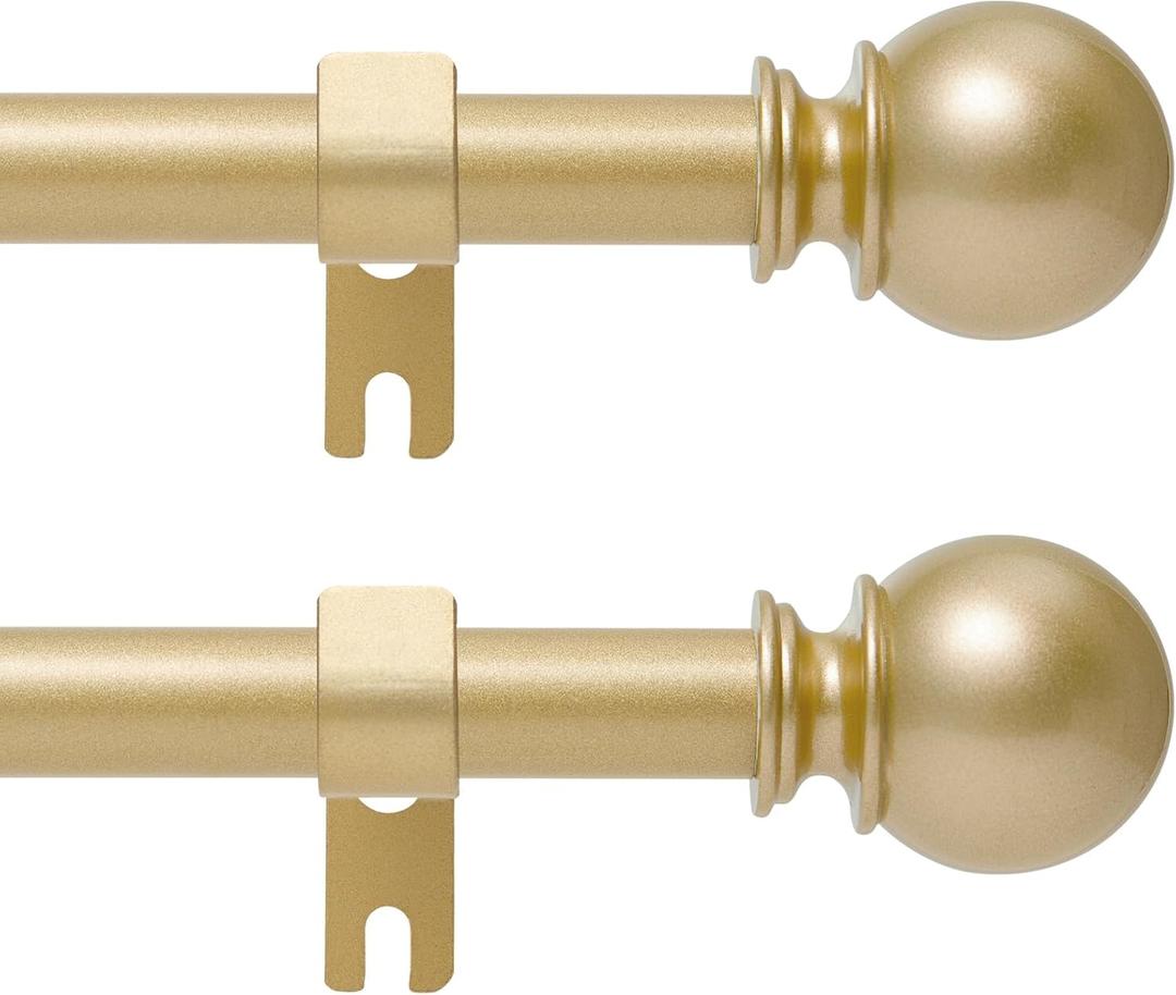 Gold Curtain Rod for Windows 28 to 48 Inch,2 Pack 5/8 Inch Diameter Adjustable Rod With Brackets,Heavy Duty Easy to Install Outdoor Curtain Rods for Bedroom,Patio