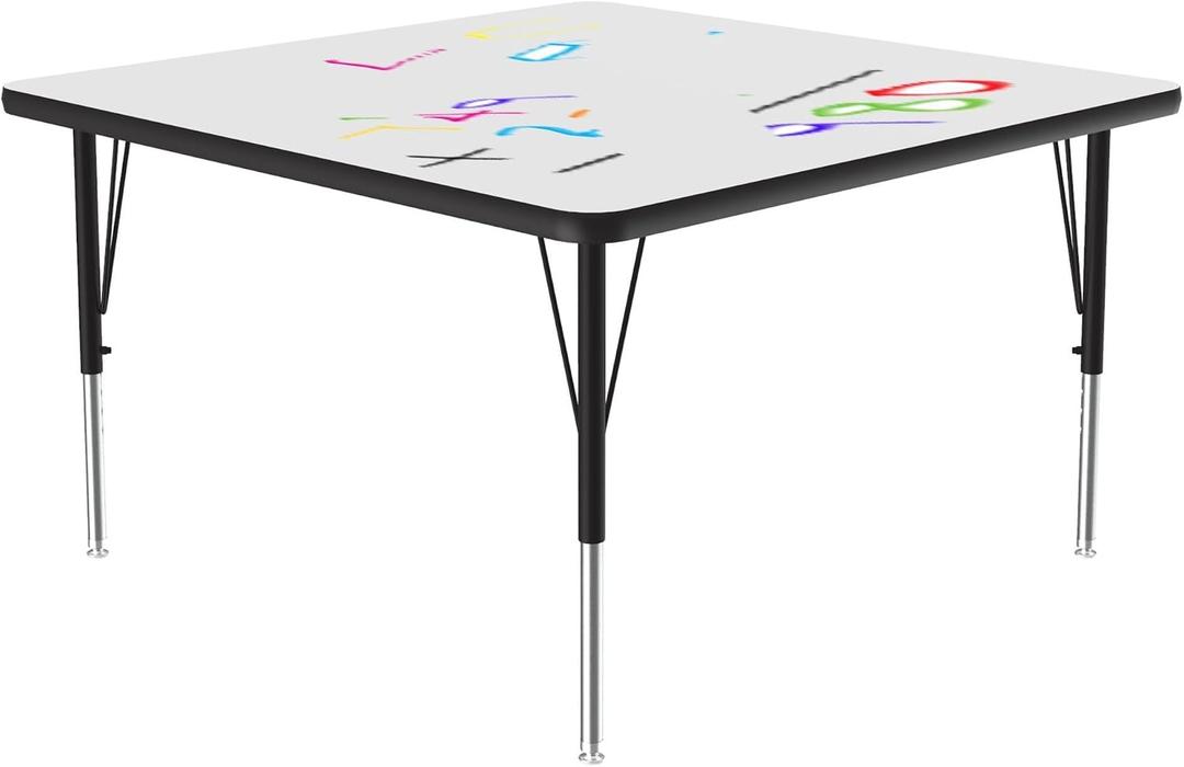 Correll 36"x36" Square, Classroom Dry Erase/Markerboard Top Activity Table, Height Adjustable (19"-29), White Durable High Pressure Laminate, School Furniture, Made in The USA