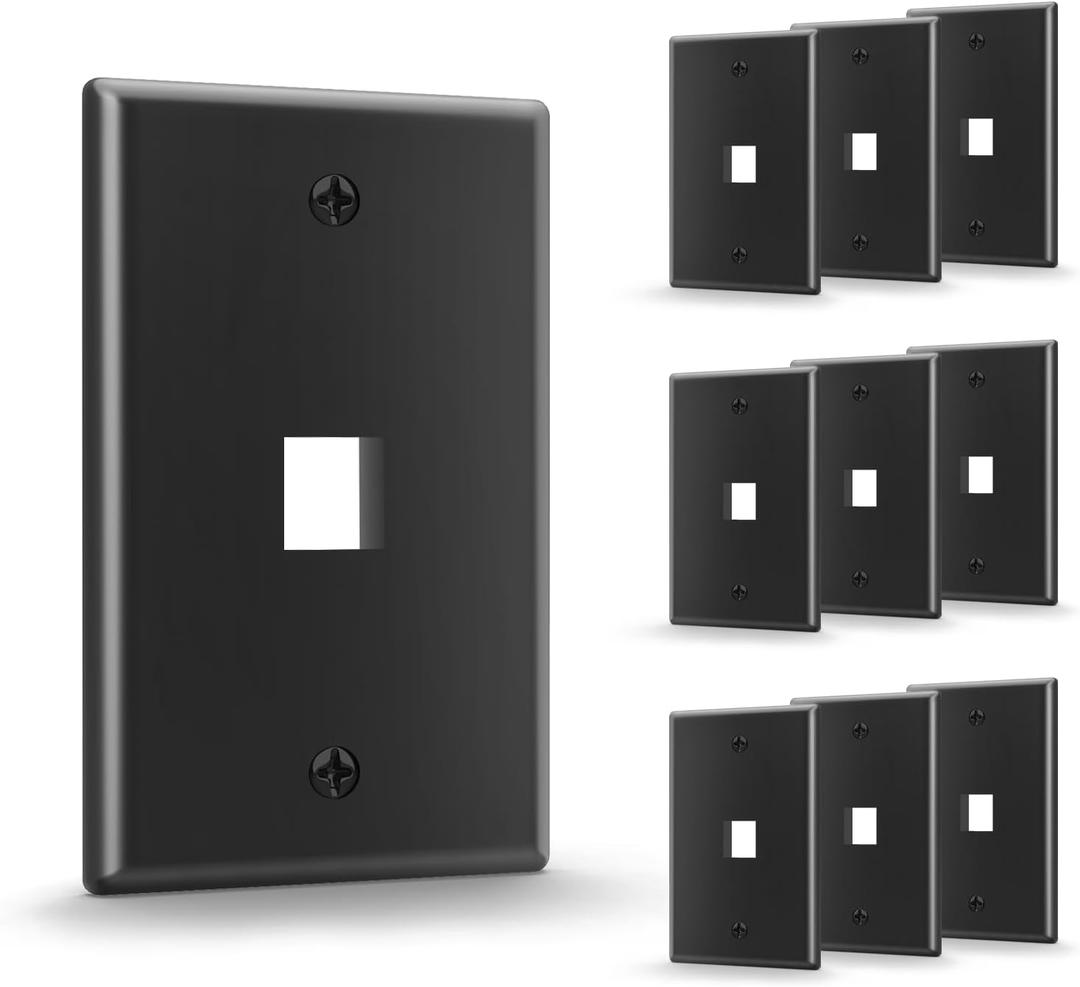 VCE 1-Port Keystone Wall Plate UL Listed (10-Pack), Single Gang Wall Plates for RJ45 Keystone Jack and Modular Inserts, Black