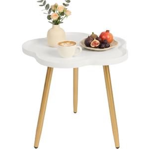 danpinera Small Side Table with Wooden Flower Tray, Metal Legged End Table, 14.96" x 14.96" x 17.52"