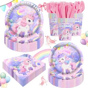 140PCS Magical Paste Theme Birthday Party Plates Napkins Forks Supplies Tableware Set Disposable Decoration for Girl Birthday Party or Baby Shower, Serves 20 Guests