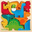 Dinosaur Puzzles for Kids Ages 3-5 - 3D Wooden Jigsaw Puzzle for Toddlers & Kids, 9x 9 Tray, Bright Colorful Shape Sorting, Promotes Creativity & Learning, Non-Toxic Gift Toy