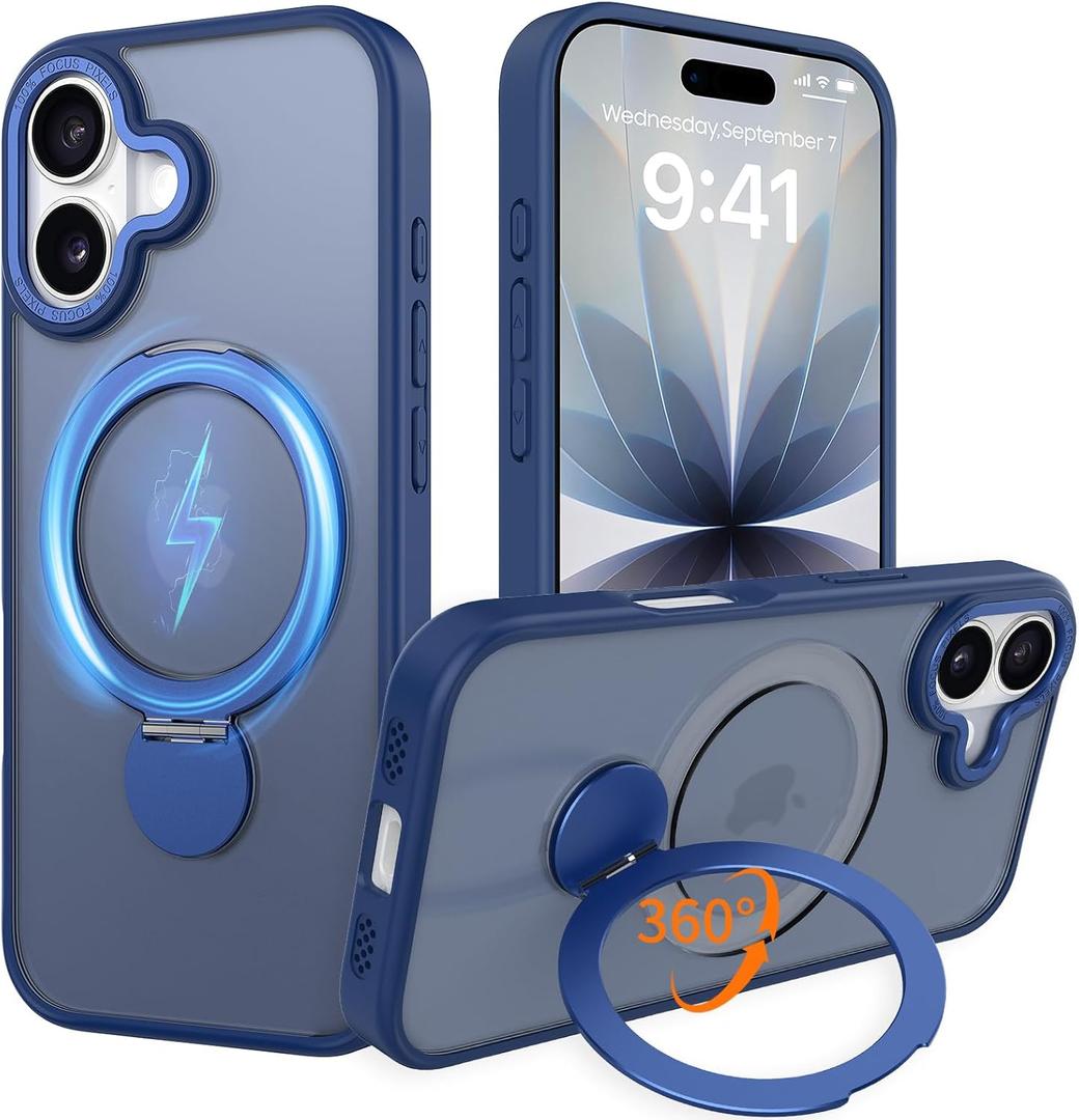 IYH Magnetic Case for iPhone 17 6.3 inches, 360 Rotatable Ring Stand, MagSafe Compatible, Military-Grade Shockproof, Translucent Design Skin-Feel TPU Frame(Blue)