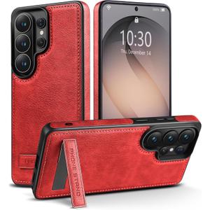 Designed for Samsung Galaxy S26 Ultra Leather Case with Stand, Protection Slim Adjustable Kickstand Phone Cover Compatible with Samsung Galaxy S26 Ultra (Red)