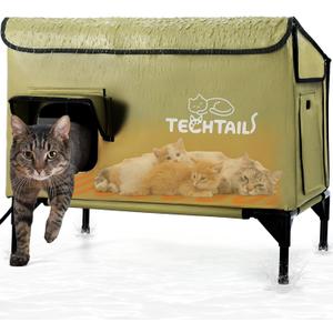 Large Heated Outdoor Cat House for Outside Winter, Insulated Weatherproof Cat Shelter with Slanted Roof, Escape Door & Heating Pad, Elevated Kitty Bed Feral Cat House for Outdoor Cats Stray Barn Cat