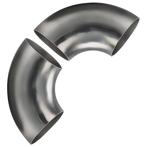 AIMCOCO 3.5 Inch 90 Degree SS304 Stainless Steel Bend Tube Exhaust Elbow Pipe for Car Modified Exhaust System 3.5" Piping Silver Tone，Stair Handrail(2PCS)