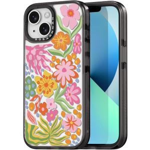 Compatible for iPhone 13 Case Cute Aesthetic - Durable Shockproof 6.6 ft Drop Impact Phone Case Cover with Funny Fashion Passion Flower 6.1"" Black, VV13B001