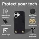 Crossbody Case for iPhone 16 with Gold and Vegan Leather Woven Detachable Chain - Black