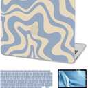 AKIT Compatible with MacBook Air 13 Inch Case 2022-2020 2019 2018 M1 A2337 A2179 A1932, Unique Pattern Laptop Hard Shell Case+Screen Protector+Keyboard Cover for MacBook Air 13.3 Inch 2020, Blue Wave