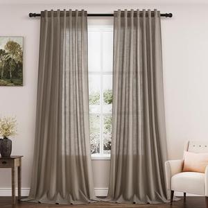 Dark Taupe Linen Curtains 90 Inch Length 2 Panels Set for Living Room Rod Pocket Back Tab Window Drapes Light Filtering Modern Farmhouse Curtain 90 Inches Long for Dining Room Bedroom Nursery 52x90